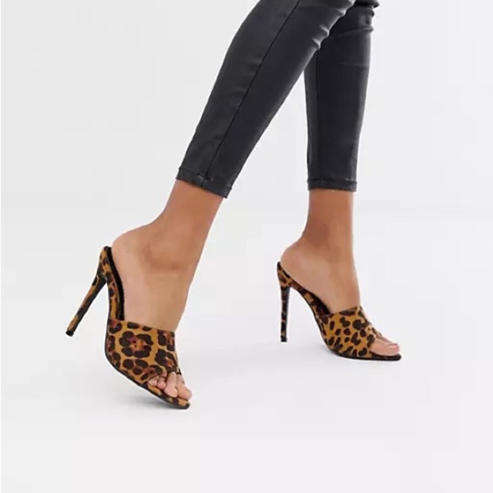 Missguided Leopard Heeled Mules